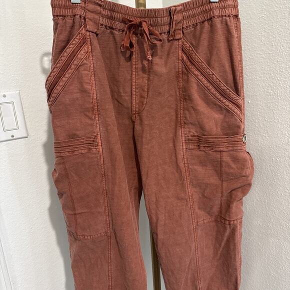 Anthropologie Womens 27 Orange Cotton Ankle Wanderer Utility Pants Mid Rise - Picture 2 of 6
